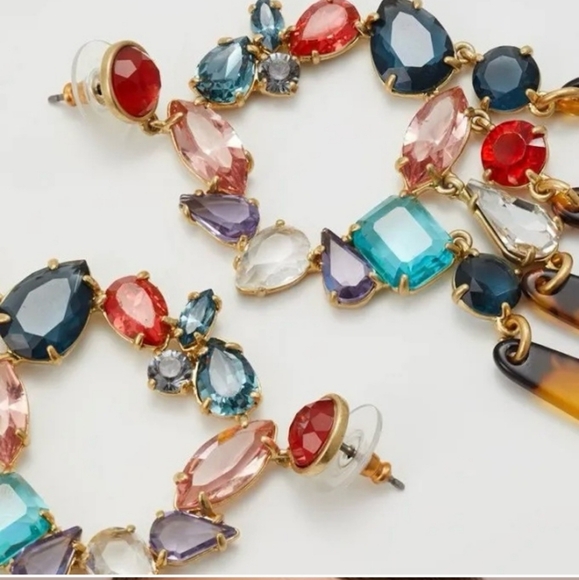 JCREW MULTI-STONE & TORTOISE STATEMENT EARRINGS BNWT & DUST BAG - Picture 3 of 6